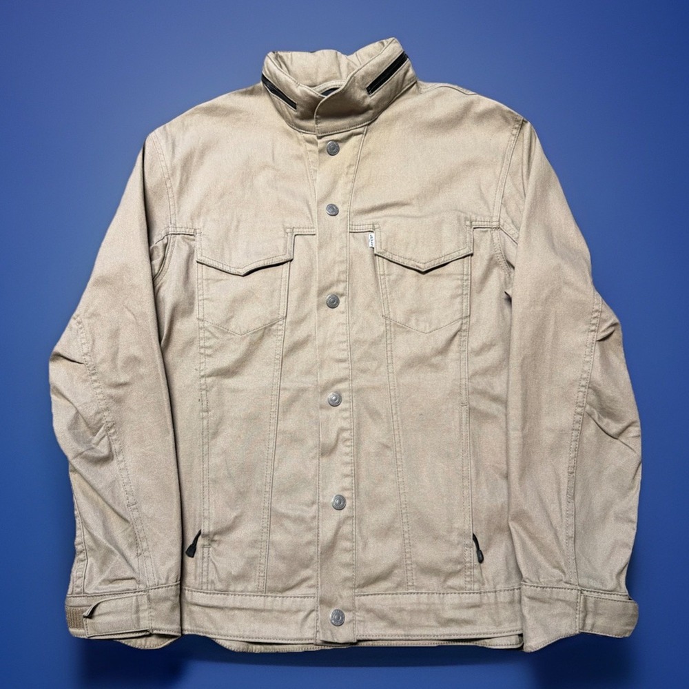 Levis Canvas Trucker Jacket Mens Large Khaki Cotton Blend Stretch‎